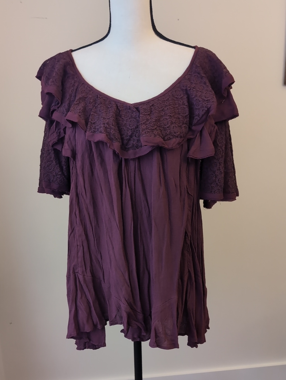 Free People Plum Ruffle Lace Romper